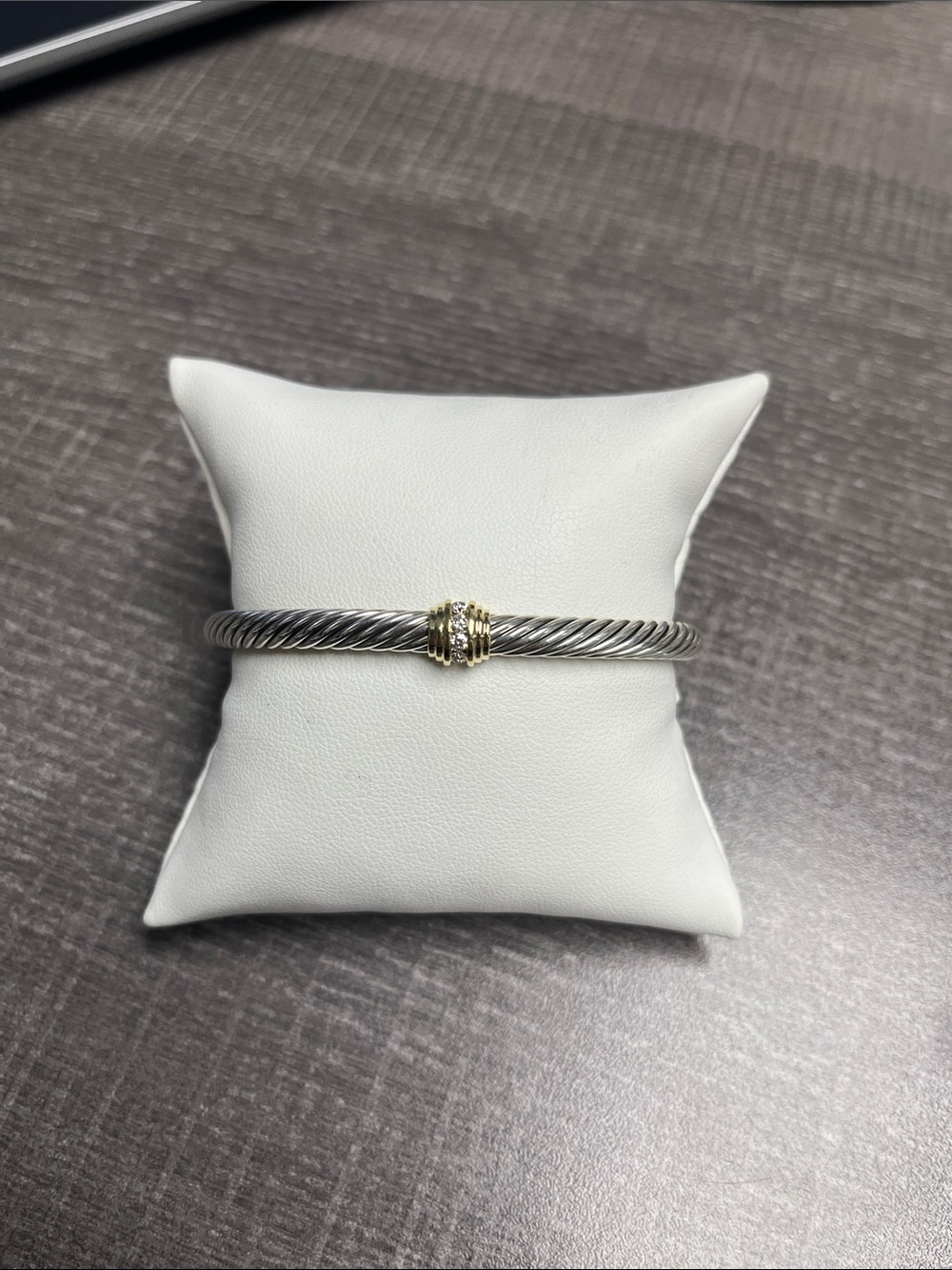 David Yurman Two-Tone Cable Bangle Bracelet with Gold & Diamond Accent